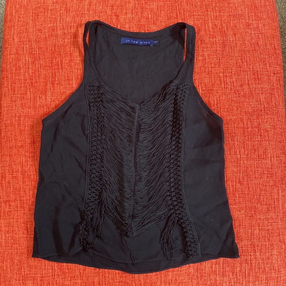 Of Two Minds Black Fringe Bohemian Tank Top